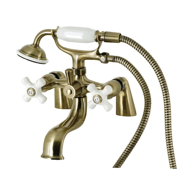 Kingston Brass Deck Mount Clawfoot Tub Faucet with Hand Shower, Antique Brass KS227PXAB - main